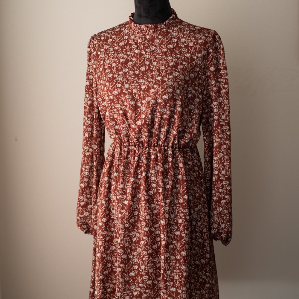 brown short floral dress